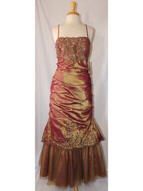 Dollar Fashion #6016 Iridescent Taffeta Prom Gown Fit & Flare-Size XL-RUST-NWT